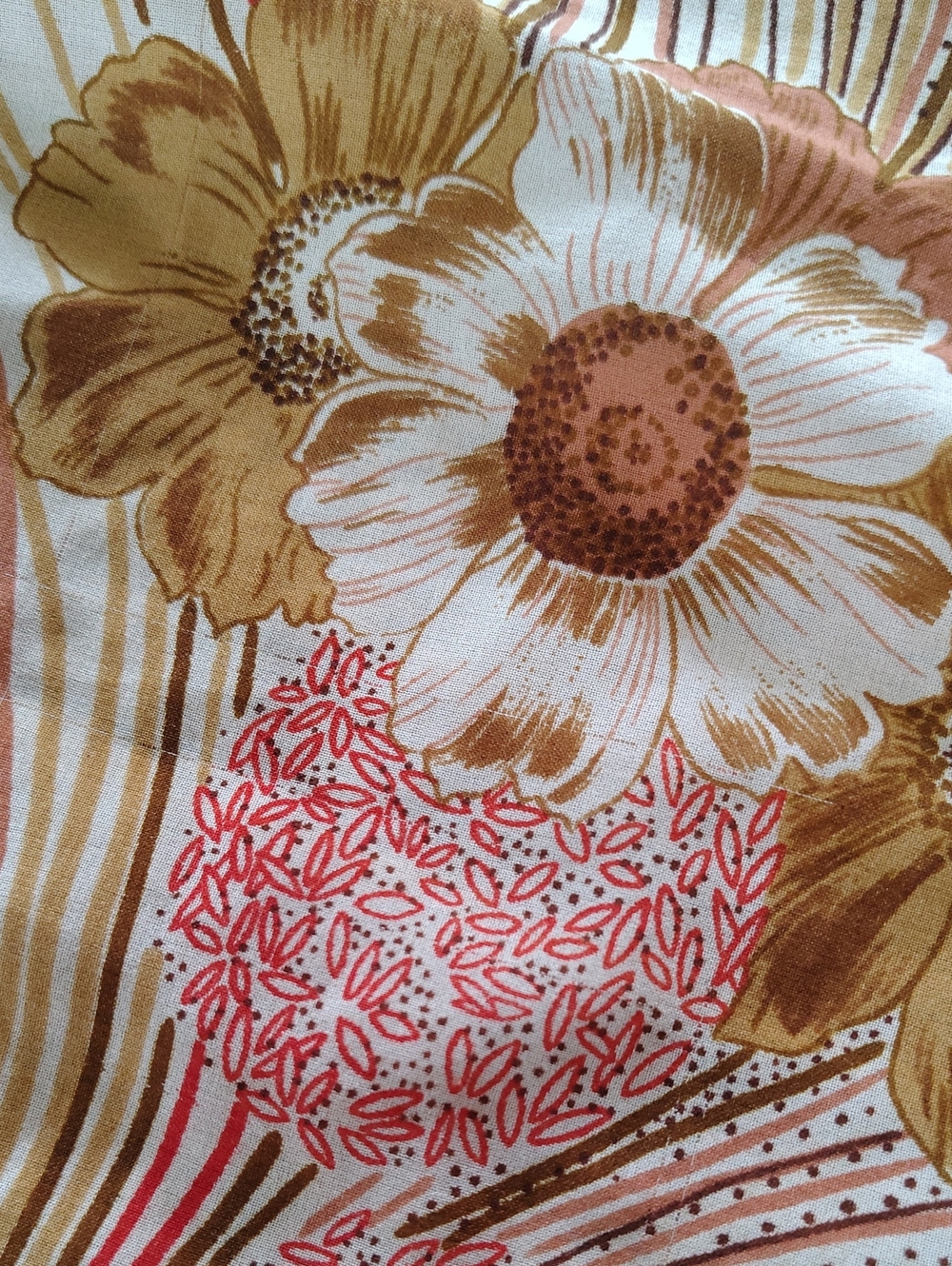 Vintage Floral Feather Print Square Scarf - White, Tan, Brown, Pink - Picture 5 of 8